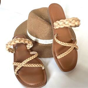 Universal Thread Hilda Braided Faux Leather Mushroom Tan Slide Sandals Size 8